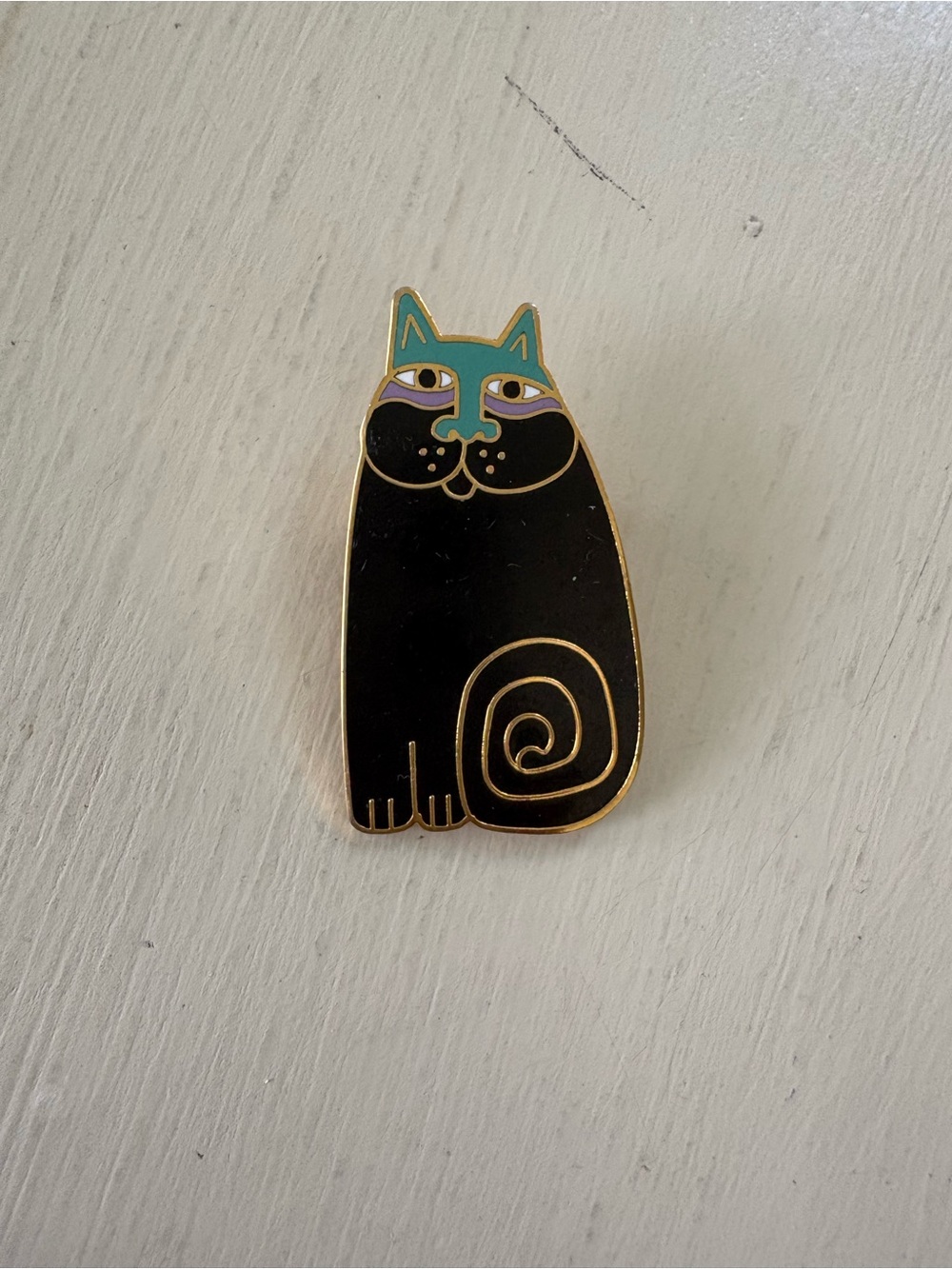 Laurel Burch Olivia Cat Pin - Black and Teal Decorative Cat Brooch.